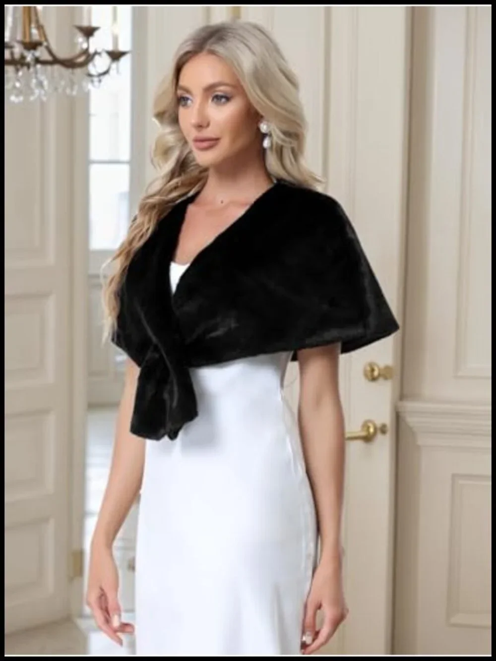 Faux Fur Shawl Wrap Evening Party Wedding Winter Stole, Bridal Cape